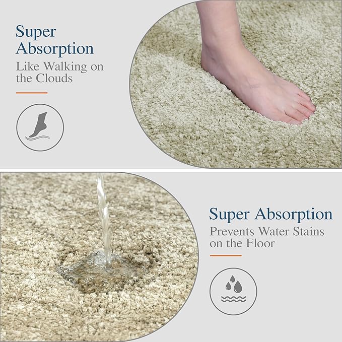 Walensee Large Bathroom Rug (24 x 72, Light Tan) Extra Soft and Absorbent Shaggy Bath Rug Machine Washable Microfiber Bath Mat Non Slip Bath Mat, Luxury Bathroom Floor Mats