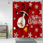 Red Merry Christmas Shower Curtain, Funny Hanging Santa Shower Curtains Set with Hooks, Snow Winter Holiday Waterproof Fabric Bathroom Curtains Decor Home Accessories,72X 96 Inch Extra Long
