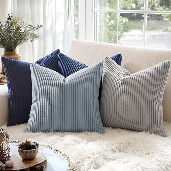 MIULEE Winter Pack of 2 Corduroy Pillow Covers Soft Soild Cushion Cases Decorative Square Throw Pillow Covers Dusty Blue Pillowcases for Sofa Bedroom Car 18 x 18 Inch 45 x 45 Cm