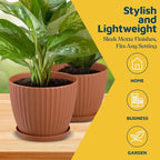 Terracotta 6-Inch Plant Pots with Drainage & Saucers 6 Pack, Indoor & Outdoor Planters for Houseplants, Herbs, and Flowers, Durable & Weatherproof Material, Stackable, Lightweight, Minimalist Design