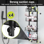 Orimade Over the Door Shower Caddy Adjustable 5 Tier Black,Bathroom Hanging Organizer Shelf Rustproof with 4 Hooks,Shower Basket with Soap Holder and Suction Cup