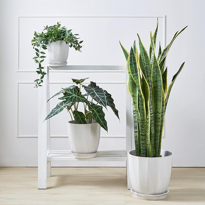ADN 10 Inch Ceramic Planter Pot with Drainage Hole and Saucer,Large Round Plant pots for Indoor Outdoor Plants,Modern Flower pots, White