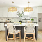 ALISADABOY Sprayed Gold Chandelier for Dining Room 21.25’’ Modern Farmhouse Geometric Drum Chandelier Industrial 6 Light Pendant Light Fixtures for Kitchen Island Entryway Foyer Hallway