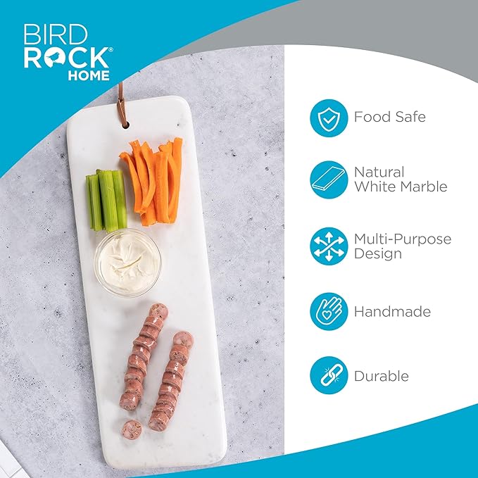 BIRDROCK HOME 23" Marble Serving Board - Charcuterie Board for Party Appetizers - Kitchen Platter for Food - Pizza Fruit Display - White