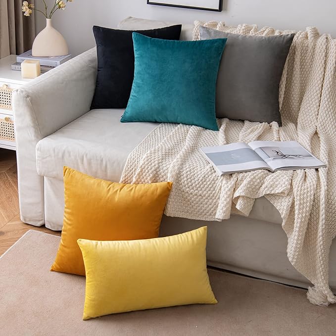 EMEMA Pack of 2 Velvet Pillow Covers Decorative Square Pillowcase Soft Solid Cushion Case for Sofa Bedroom Car 16x16 Inch Black