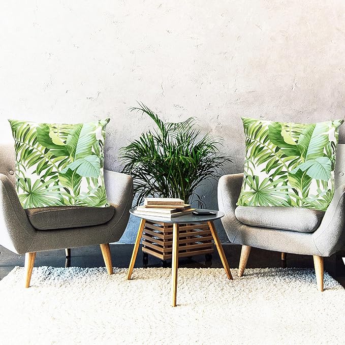 Decorative Throw Pillow Covers Set of 2 Green Leaves of Tropical Pillow Covers 18x18 inch Super Soft Short Plush Square Throw Pillows,Farmhouse Outdoor Pillow Covers for Couch Living Room