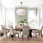 LamQee 23.6inch Farmhouse Fabric Chandelier,3-Tier Large Ceiling Light Fixture Height Adjustable with Round Fabric Shade Modern Pendant Light Dining Room Light Fixtures Over Table