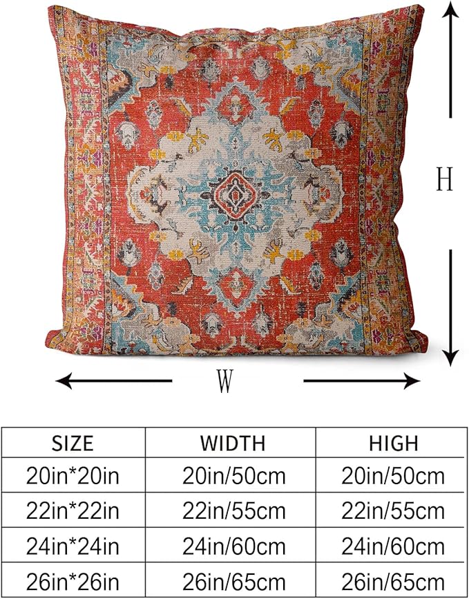 Snycler Boho Throw Pillow Covers 24x24 inch Set of 2 Boho Rug Carpet Double Sided Pattern Cotton Soft Pillow Case Cushion Cover Pillowcase for Couch Sofa Bed Decorative (Orange)