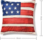 Patriotic Decor-Throw Pillow Covers 18x18 in Set of 4,4th of July Linen Pillow Case for Independence Day,Memorial Day,Veteran's Day,USA,American Summer Outdoor Red White Blue Decorations