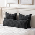 Fancy Homi Black Long Body Lumbar Decorative Throw Pillow Covers 20x54 Inch for Bed Couch Bedroom Bench, Soft Corduroy Rectangle Solid Pillow Case, Rustic Farmhouse Boho Room Decor