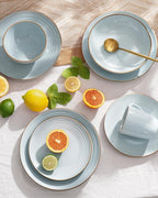 Famiware Jupiter Dinnerware Set, Plates and Bowls Dish Sets for 8 (24 Pieces), Microwave and Dishwasher Safe Stoneware Speckled Tableware, Chip and Scratch Resistant, Light Blue