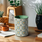 Ceramic Kitchen Utensil Holder for Countertop, Embossed Pattern Crock with Kiln-Fired Finish, Counter Organizer for Cooking Tools , ,Green