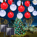 Red and White Solar Christmas String Lights, 2-Pack Total 100 LED 64FT Crystal Globe Solar Lights Outdoor Waterproof, Christmas Decorations with 8 Lighting Modes for Xmas Tree Wedding Patio Party