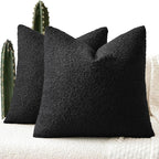 ANRODUO Pack of 2 Textured Boucle Throw Pillow Covers Soft Black Decorative Accent Solid Pillow Cases Cozy Modern Couch Cushion Case for Chair Sofa Bedroom Living Room Home Decor, 20 x 20 Inch