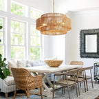 Large Woven Rattan Chandeliers for Kitchen Island, 22.8in Coastal Boho Pendant Lights for Dining Room, Living Room