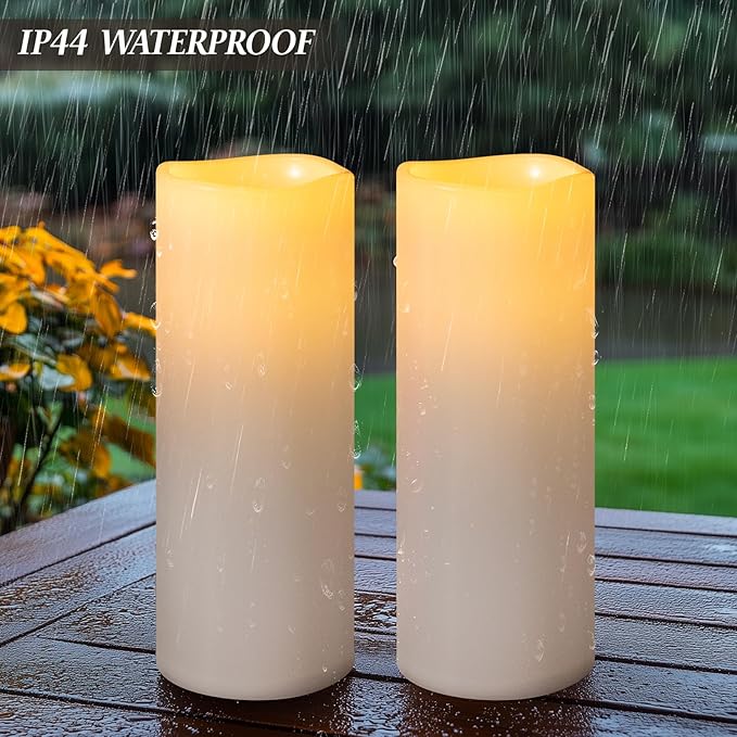 4" x 12" White Large Waterproof Outdoor Flameless Candles Battery Operated LED Flickering Pillar Candles with Remote and Timer for Indoor Outdoor Lanterns, Long Lasting, Set of 2