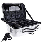 gzcz Large Capacity Travel Makeup Case Organizer,Professional Cosmetic Bags for Women,Waterproof PU Leather Makeup Bag with Adjustable Dividers and Shoulder Strap for Brushes and Jewelry