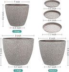 Vanavazon Plant Pots 9/8/7 Inch Set of 3 Flower Pots Indoor Outdoor Plastic Planters with Drainage Hole and Tray (Speckled Beige)