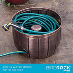 BIRDROCK HOME Water Hose Holder - Decorative Metal Pot, Indoor or Outdoor, Garden Storage Organizer, Patio Portable Bucket - Antique Copper, Holds up to 100ft Hoses, Medium No Lid