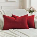 FUTEI Red Chenille Decorative Throw Pillow Covers 12x20 Inch Set of 2,Soft Cozy Faux Linen Textured Lumbar Pillow Cases,Farmhouse Home Decor for Couch Living Room