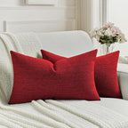 FUTEI Red Chenille Decorative Throw Pillow Covers 12x20 Inch Set of 2,Soft Cozy Faux Linen Textured Lumbar Pillow Cases,Farmhouse Home Decor for Couch Living Room