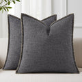 decorUhome Decorative Outdoor Throw Pillow Covers 26x26 Set of 2, Square Linen Farmhouse Euro Pillow Covers with Stitched Edge, Rustic Neutral Pillow Covers for Couch, Sofa, Living Room, Dark Grey