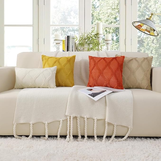 decorUhome Fall Throw Pillow Covers 20x20 Inch Set of 2, Soft Plush Faux Fur Wool Rust Couch Pillow Covers, Decorative Neutral Pillow Cases for Bed Sofa Living Room Home Decor
