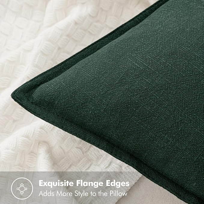 MIULEE Decorative Linen Euro Sham Pillow Covers 24x24 Dark Green Boho Farmhouse Neutral Couch Throw Pillows for Bed Pack of 2 Accent Modern Pillowcase Sofa Livingroom Home Decor