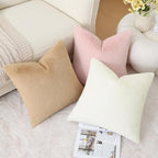 Pallene Faux Fur Plush Throw Pillow Covers 16x16 Set of 2, Soft Fluffy Couch Pillow Covers for Living Room, Khaki