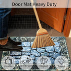 Door Mat Welcome Mat, Heavy Duty Door Mat 23.6 x 35.4 Inch Front Rug Doormat for Outdoor Entrance Home Non-Slip Rubber Rug for Front Door, Outside, Entryway, Patio (Blue Welcome)