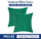 MIULEE Pack of 2 Corduroy Soft Soild Decorative Square Throw Pillow Covers Set Cushion Cases Pillowcases for Spring Sofa Bedroom Couch 20 x 20 Inch Dark Green
