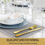 36 Pcs Gold Silverware Set with Steak Knives, Stainless Steel Flatware Cutlery Set Service for 6, Kitchen Tableware Sets, Utensil Sets for Home and Restaurant, Knives Forks Spoon, Dishwasher Safe