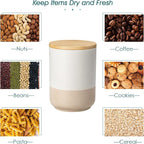vancasso Sabine Large Ceramic Canister Set with Airtight Wood Lids - 2-Piece Kitchen Food Storage Jars for Flour, Sugar, Coffee & Tea (74 oz Each) - Big Capacity Countertop Jars