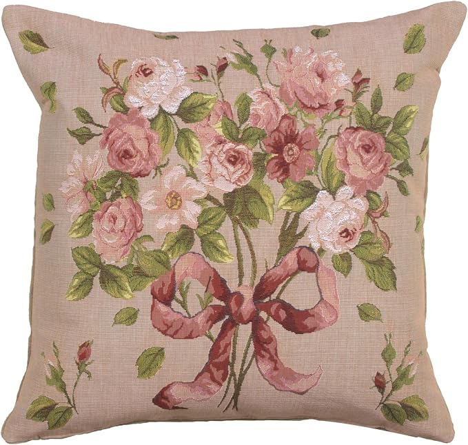 Charlotte Home Furnishings Floral Decorative Throw Pillow Cover 19x19 in, Bouquet Roses French Country Couch Pillow Case, Home Decor Cozy Tapestry Cushion Cover, European Cotton Jacquard Woven
