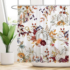 Funnytree 72"x72" Autumn Boho Pumpkins Watercolor Floral Leaves Rustic Fall Thanksgiving Harvest Farmhouse Shower Curtain for Bathroom Decor Machine Washable (Hooks Not Included)