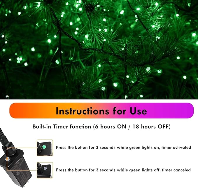 SANJICHA 2-Pack 66FT 200LED Green Halloween Lights for Indoor/Outdoor, Super Bright Plug in Fairy Lights, Waterproof String Lights for Festive Decorations St Patrick's Day Garden Tree