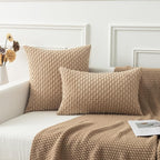 Kevin Textile 2 Packs Tan Decorative Throw Pillow Covers 22x22 Inch for Living Room Couch Bed Sofa Soft Striped Corduroy Square Cushion Case 55x55 cm Rustic Farmhouse Boho Home Decor