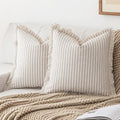 Throw Pillow Covers 22x22 Set of 2 Striped Fringe Pillow Cover Farmhouse Cushion Covers with Tassel Neutral Boho Pillows Decorative Square Pillowcase for Couch Sofa Bed, Khaki