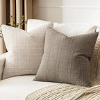 MIULEE Decorative Linen Check Throw Pillow Covers Neutral Farmhouse Vintage Pillow Covers 18x18 Set of 2 Boho Modern Winter Home Decor for Sofa Couch Bedroom Cushion Tan Taupe