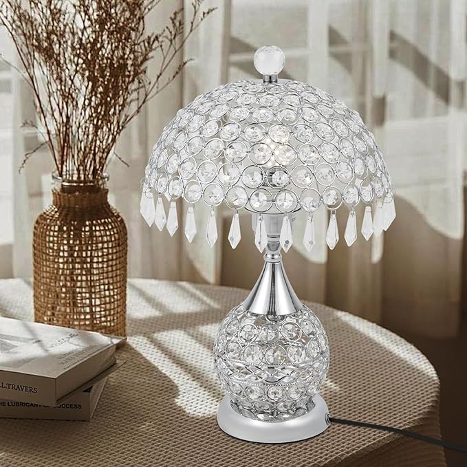 Eapmic Table Lamp,Bedside End Table Lamp Modern Nightstand Desk Lamp Geometric Lamp with Shade for Living Bedroom Office(Modern,Style 5,Silver)