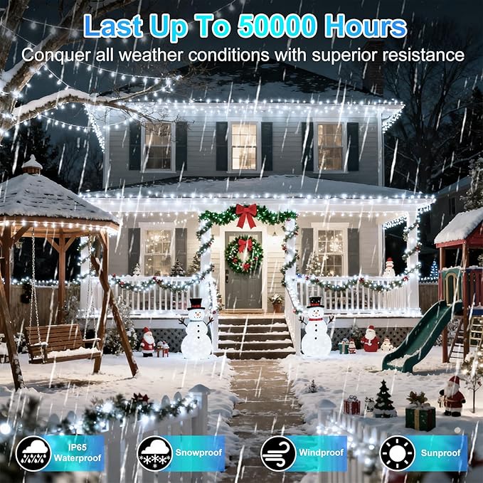 750 LED 240FT Christmas String Lights Outdoor, 12 Pro Modes and Timer Memory & Brightness, Plug in Outdoor Waterproof Clear Wire Twinkle Light for for Xmas Yard Tree Wedding Party Decor (Cool White)