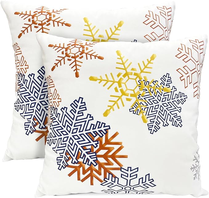 Decorative Throw Pillow Covers Set of 2 Snowflake Pillow Covers 18x18 inch Super Soft Short Plush Square Throw Pillows,Farmhouse Outdoor Pillow Covers for Couch Sofa Bedroom Living Room