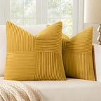 MIULEE Mustard Yellow Corduroy Pillow Covers Pack of 2 Boho Decorative Spliced Throw Pillow Covers Soft Solid Couch Pillowcases Cross Patchwork Textured Covers for Living Room Bed Sofa 20x20 inch