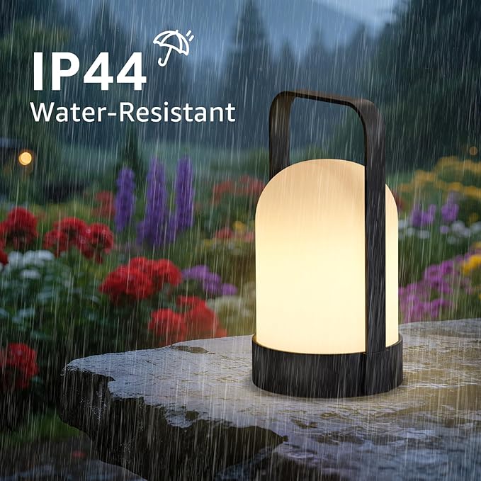 uuffoo Outdoor Rechargeable Lanterns, Outdoor Table Lamp with IP44 Water-Resistant and Remote, Cordless Battery Operated Portable Lamp with RGB 7 Colors and Warm White Light for Patio Camping Balcony
