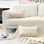 OTOSTAR Set of 2 Xmas Soft Plush Short Wool Velvet Decorative Throw Pillow Covers Square Luxury Style Cushion Case Pillow Shell for Sofa Bedroom Christmas Tree and Elk Cream Beige, 16x24 Inch