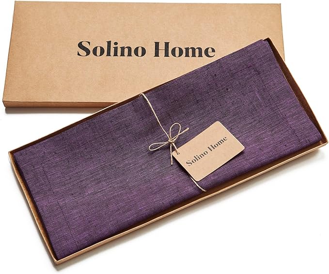 Solino Home Linen Table Runner 72 Inches Long - Athena, 100% Pure Linen Grape Dining Table Runner 14 x 72 Inch for Fall, Autumn, Halloween, Thanksgiving, Holiday