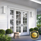 15" Large Outdoor Wall Lights, 2 Pack White Outdoor Light Fixtures, Modern Waterproof Exterior Lighting Sconces with Clear Glass Shade for Front Door, Porch, Garage