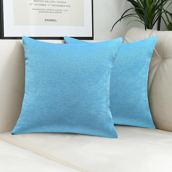 Jeneoo Sky Blue Decorative Throw Pillow Covers Soft Chenille Comfy Solid Sea Couch Cushion Case Decor (Set of 2, 18 x 18 Inches)