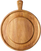 Charcuterie Board - Round Acacia Wood Cutting Board for Kitchen with Groove & Handle, Cheese Board for Vegetables, Bread, Fruits, Meat - Decorative Wooden Serving Tray House Warming Gift