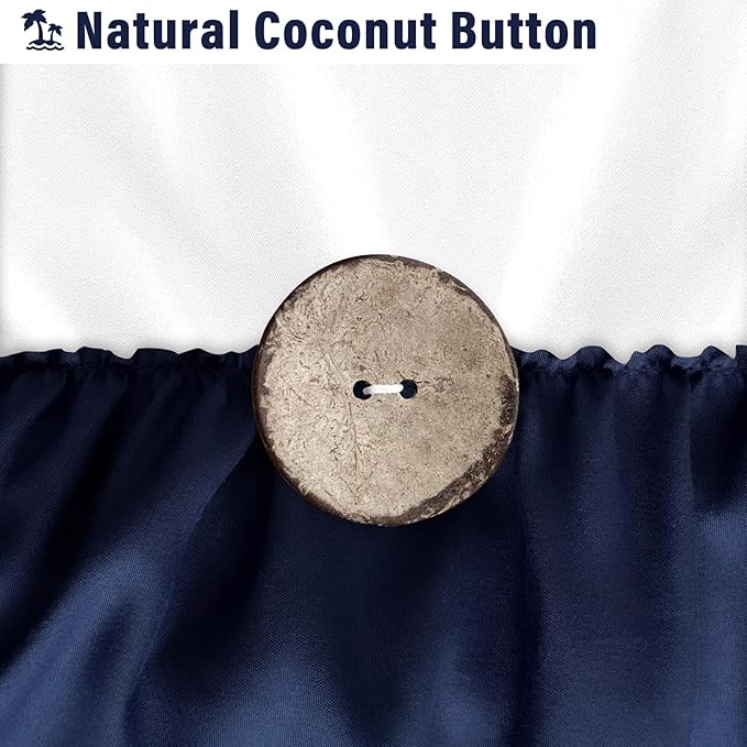 Seasonwood Navy Blue and White Shower Curtain 72 x 72 with Nature Buttons Farmhouse Shower Curtain for Bathroom French Country Style,White and Navy Blue